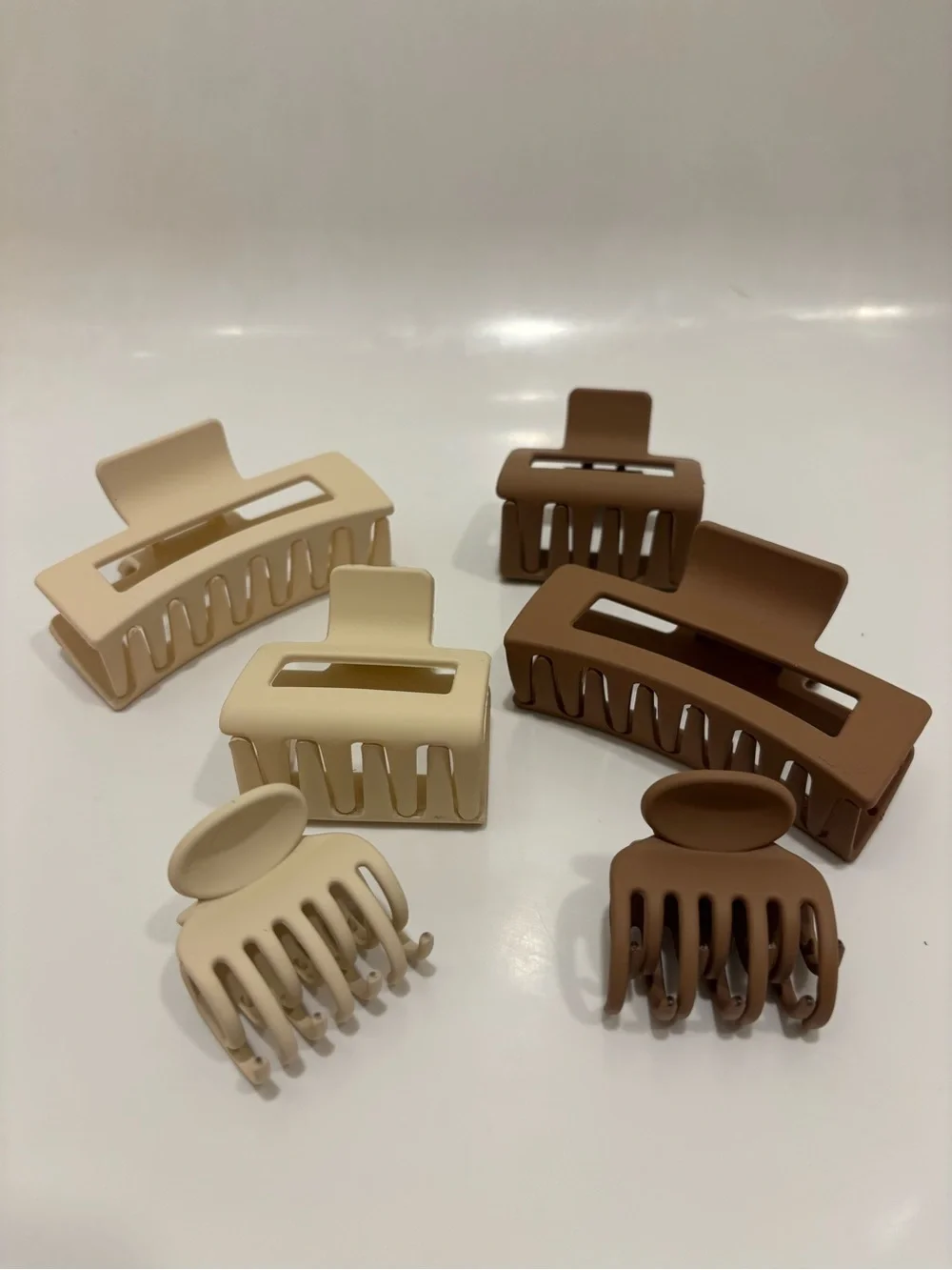 Set of 6 Claw Hair Clips Matte Cream and Light Brown 3.5, 2, and 1.5 inch